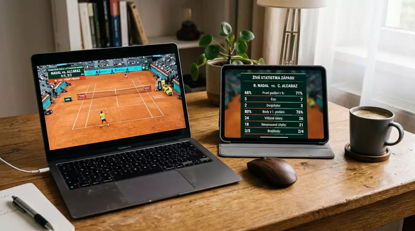 Sledování tenisového zápasu přes live stream při živém sázení